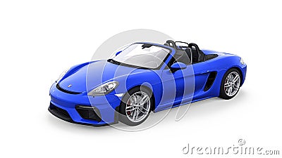 Tula, Russia. March 26, 2021: Porsche 718 Spider 2017 blue sports car cabrio isolated on white background. 3d rendering Cartoon Illustration