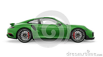 Tula, Russia. March 25, 2021: Porsche 911 Turbo S 2016 green sports car coupe isolated on white background. 3d rendering Editorial Stock Photo