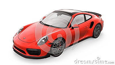 Tula, Russia. March 16, 2021: Porsche 911 Turbo S 2016 red sports car coupe isolated on white background. 3d rendering. Editorial Stock Photo