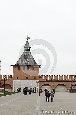 Tula, Russia - November 6, 2022: Kremlin autumnal internal yard, fortress wall, Cellar tower Editorial Stock Photo