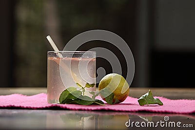 tulasi lemonade. holy basil lemonade. Ocimum tenuiflorum. Stock Photo