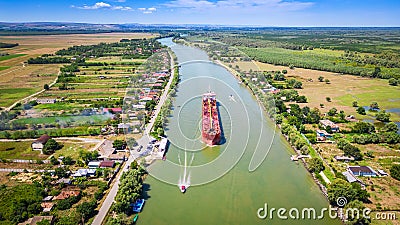 Tulcea, Romania. Sulina Branch, marine navigation on Danube River Stock Photo