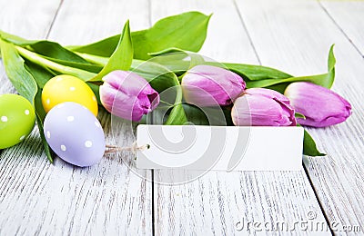Tulip bouquet and blank greeting easter card Stock Photo