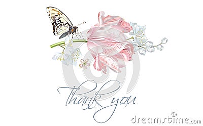 Tulip butterfly thank you card Vector Illustration