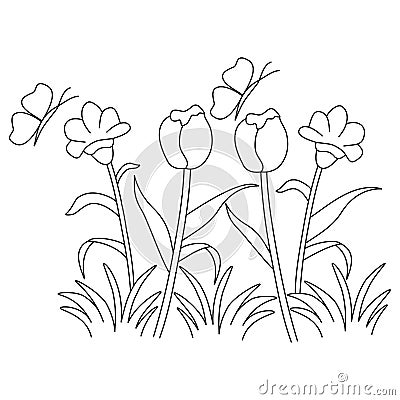 Tulip Flower Coloring Page Cartoon Illustration