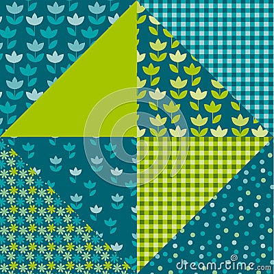 tulip flower and geometry motif patchwork. Vector Illustration