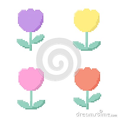 Tulip flower pixel art, Flower pixel art 8bit Vector Illustration