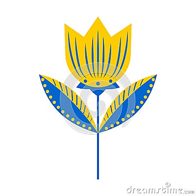 Tulip. Blue and yellow color flower isolated on white background. Vector Illustration