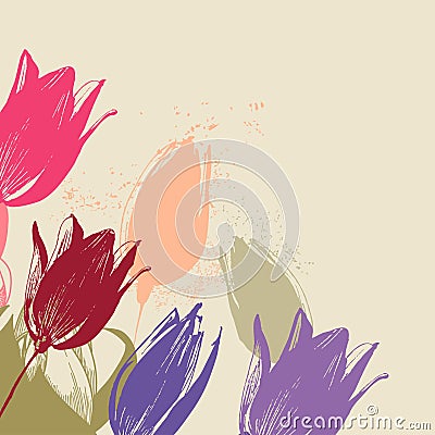 Tulip flowers bouquet, colorful corner decoration Vector Illustration