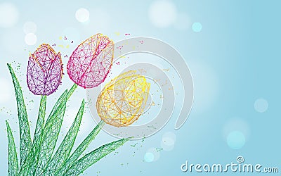 Tulip flowers form lines, triangles and particle style design Vector Illustration