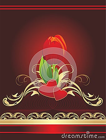 Tulip, hearts and gothic ornament. Wrapping Vector Illustration