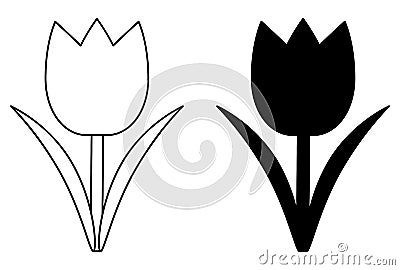 Tulip icon outline and silhouette. Flower vector illustration isolated on white Vector Illustration