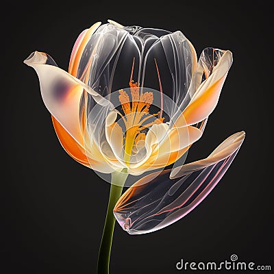 Tulip isolated on black background close-up. Beautiful unusual transparent flower. Stock Photo