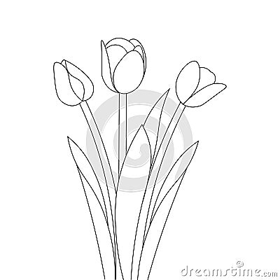 tulip line art flower coloring page design for printing template continuous black stroke Vector Illustration