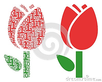 Tulip Collage of Binary Digits Vector Illustration