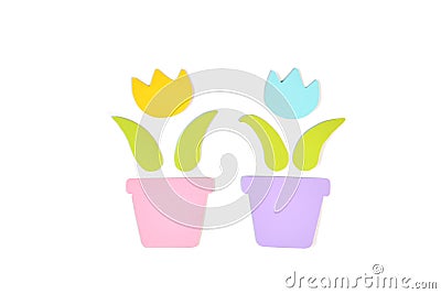 Tulip pots paper cut on white background Stock Photo