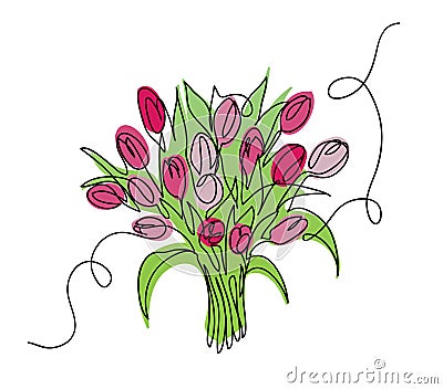 Tulips bouquet, bloom vector sketch, doodle. Vector Illustration