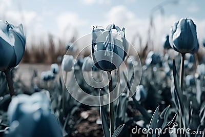 Tulips in the field. Blue tulips in the field Stock Photo