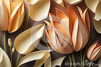 Tulips flower background. Beautiful paper tulip close up. Generative AI Stock Photo