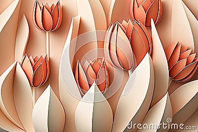 Tulips flower background. Beautiful paper tulip close up. Generative AI Stock Photo