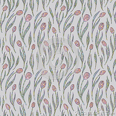 Tulips flowers pattern. Hand drawn floral seamless vector background. Abstract nature texture for wallpaper, wrapping Vector Illustration