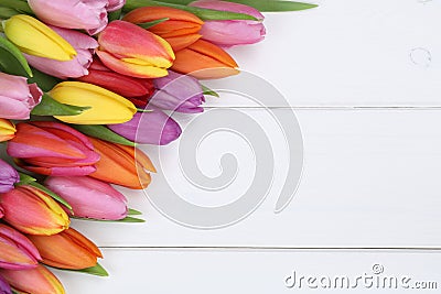 Tulips flowers in spring or mother's day on wooden board Stock Photo