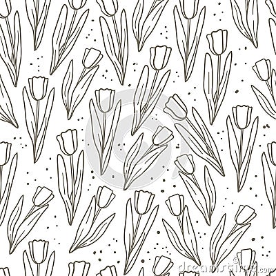 Tulips hand drawn doodle seamless pattern. Floral background for textile, wallpaper, wrapping paper Stock Photo