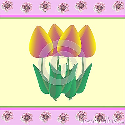 Tulips and mallows on yellow Stock Photo