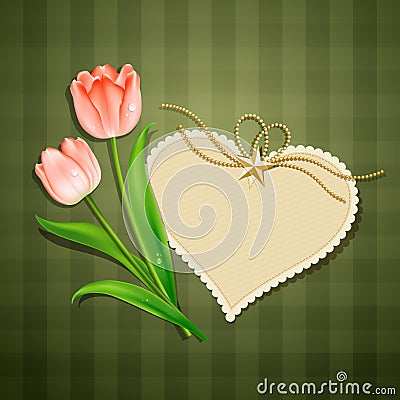 Tulips and modern card heart paper Vector Illustration