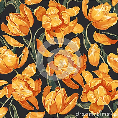 Floral seamless pattern with yellow tulips Vector Illustration