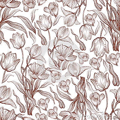 tulips pattern flower braun eps botanical leaves Vector Illustration