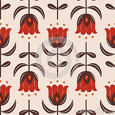 Tulips pattern Scandinavian vintage style. Vector Illustration
