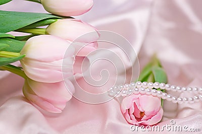 Tulips and pearls Stock Photo