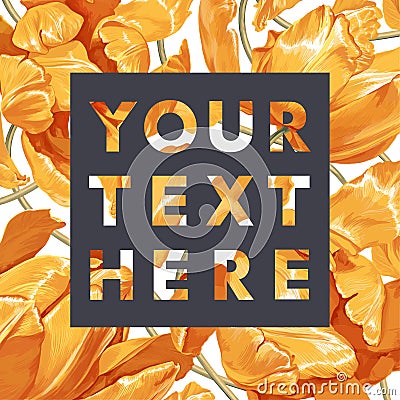 Trendy poster with yellow tulips flowers. Spring theme background with place for your text. Vector Illustration