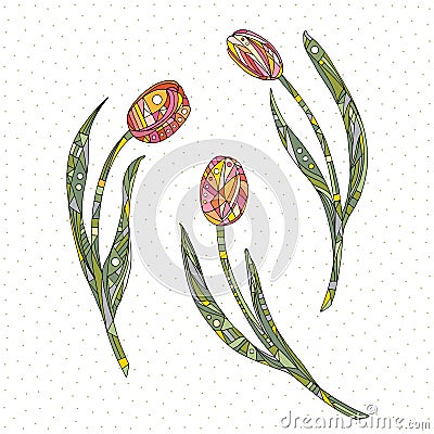 Tulips vector illustration. Hand drawn flowers background. Vector Illustration