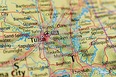 Tulsa, Oklahoma on map Stock Photo