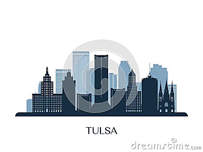 Tulsa skyline, monochrome silhouette. Vector Illustration