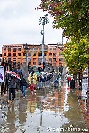 Tulsa USA - Tulsans waiting in the rain at OneOK field to vote in the Presidential election - record turnout Editorial Stock Photo