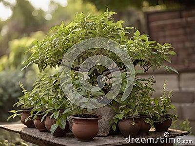 Tulsi (Ocimum sanctum) in the garden Stock Photo