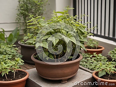 Tulsi (Ocimum sanctum) in the garden Stock Photo