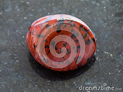 tumbled mahogany obsidian gemstone on dark Stock Photo