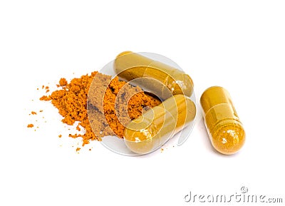 Tumeric capsule. Stock Photo