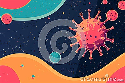 Tumor microenvironment background with cancer cells, T-Cells, nanoparticles, molecules and blood vessels Stock Photo