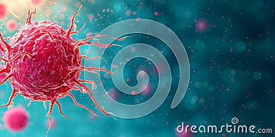 Tumor microenvironment background with cancer cells, T-Cells, nanoparticles, molecules and blood vessels Stock Photo