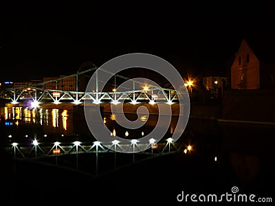 Tumski bridge at night, Wroclaw Stock Photo
