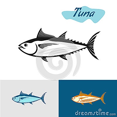 Tuna fish black silhouette with variations Vector Illustration