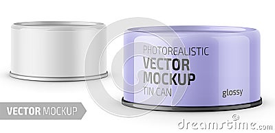 Tuna can with label and sample design. Vector Illustration