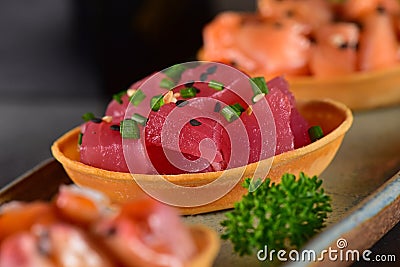 Tuna canapes plate Stock Photo