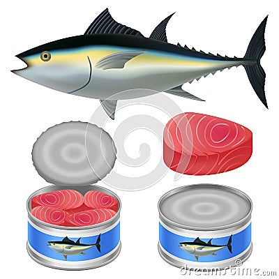 Tuna fish can steak mockup set, realistic style Cartoon Illustration