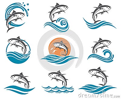 Tuna fish illustrations set Vector Illustration